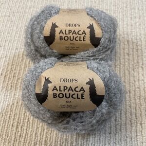DROPS Alpaca Boucle 50g (alpacas, wool) Yarn Bundle of 2 Skeins Gray